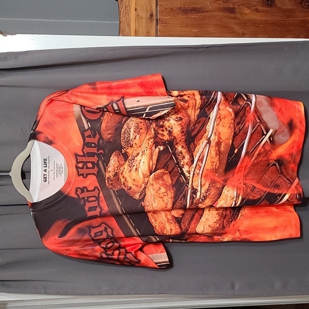 Get A Life King Of The Grill Men's Shirt Lightweight Polyester Size L EUC